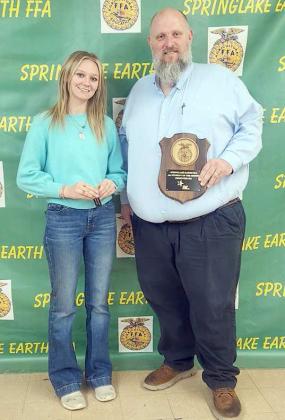 Lamb County Farm Bureau is recognizing an Ag Student each month. The Ag Student of the month for February was Braileigh Goe, shown with Clay Hollis of Lamb County Farm Bureau. (Submitted Photo)