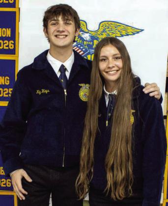 Lonestar Degree candidates Ky Hays and Maggie McNeese receive recognition at the Littlefield FFA banquet on May 18, 2026. (Photo by Madison Vidales)