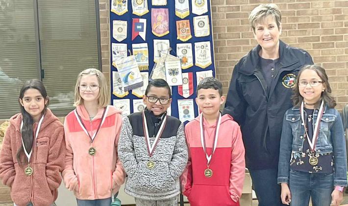 ROTARY READERS - The Rotary Reader winners from Littlefield Elementary School for the third six weeks are shown with Rotary President Kay King. (L-R): Jasmine Martinez, Imri Jobe, Manuel Larios, Kayden Rodriquez and Loveaha Delarosa. (Submitted Photo)