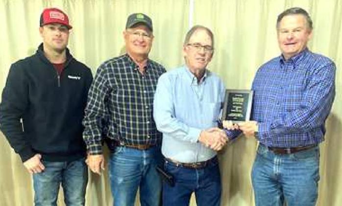 LAMB COUNTY SWCD celebrated its 75th Anniversary on Aug. 12, 2021. Presenting the award is Jack Foote, Field Representative, Area 1, Texas State Soil &amp;amp; Water Conservation Board to local SWCD affiliates: (left to right) - Tracy DeBerry, Larry Hobratschk, and Roy Thompson. Not shown are Jeff Edwards and Bruce Bridges. (Submitted Photo)
