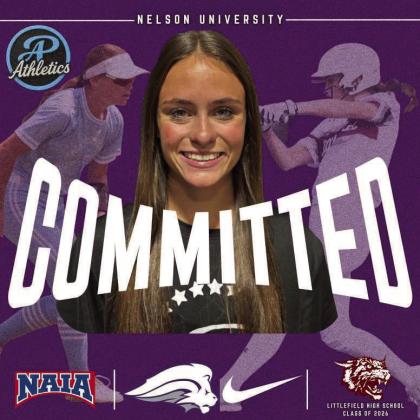 On Saturday November 15, Littlefield High School senior softball player, Bryndle Ray, verbally committed to Nelson University in Waxahachie, Texas. Ray has been a four-year varsity player for the Lady Cat softball team, as well as being a part of the AP Stars 18U travel team. (Submitted Photo)