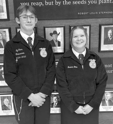 Littlefield FFA students competed at the Area FFA Contest on Nov. 20th, were Brenna Lowe placed second in Greenhand Creed and is heading to State. Ty Carr placed fourth in Senior Creed. (Submitted Photo)