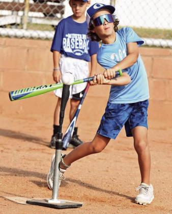 Campers worked on hitting at the Olton Baseball Camp that was held earlier this month with new Mustang Head Coach Kris Cavazos. (Staff Photo by Derek Lopez)