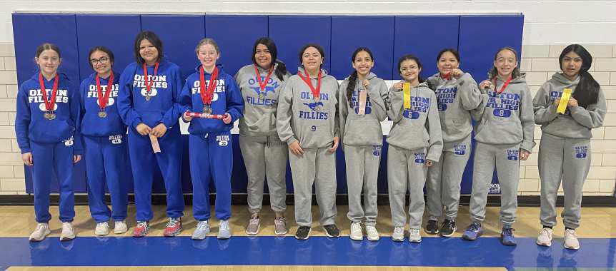 The Olton Fillies Junior High Track teams competed at the Sundown Roughneck Relays Junior High Invitational on Thursday. The eighth grade team placed second overall, while the seventh grade team placed fifth overall. (Submitted Photo)