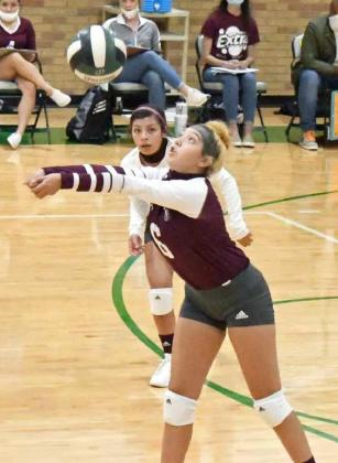 KEEPING THE BALL IN PLAY – Littlefield’s Hannah Ballejo (6) keeps a ball in play, as the Lady Cats look to go on the attack during their match with Idalou this past Tuesday. (Staff Photo by Derek Lopez)