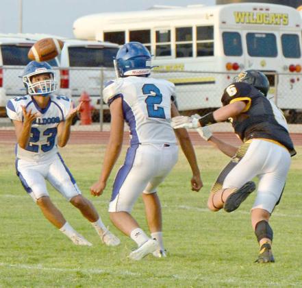 Amherst’s Aiden Rodriguez gets under a ball to make the catch during the Bulldog’s season-opener on the road on Friday at Grady. Amherst came out victorious to start the season 1-0. (Submitted Photo)
