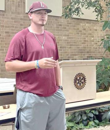 ROTARY SPEAKER - Littlefield Head Baseball Coach Jett Hartley returned to Rotary last week to speak on the opportunity ahead! 'Small Ball' and Baseball IQ takes priority for Hartley. Sending the message of 'Be Present' is something Coach Hartley will be driving home with his players. Hartley was a Rotary scholarship recipient in 2017. The aspirations and positive energy is evident among the coaching staff. (Submitted Photo)