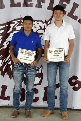2023-2024 JV FOOTBALLAWARDS - Zane Champion, Outstanding JV Defensive Player; Nate Castaneda, Outstanding JV Offensive Player. (Staff Photo by Derek Lopez)