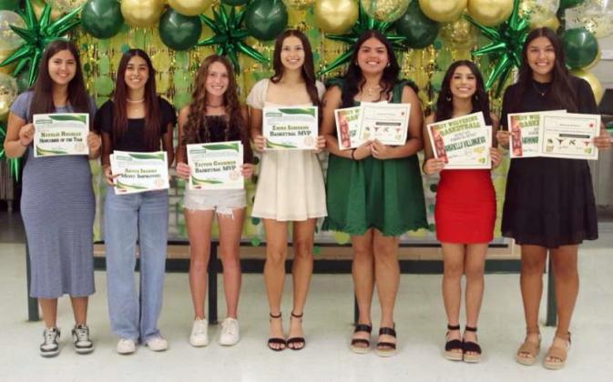 2023-2024 GIRL’S BASKETBALL AWARDS - Natalie Rosalez, Newcomer of the Year; Aryca Ibarra, Most ImprovedAward; Taytum Goodman, Co-MVP; Emma Samaron, Co-MVP; Isabella Gonzales,Academic All-District; Aabriella Villanueva, Academic All-District; Hannah Alvarez, Academic All-District. (Submitted Photo)