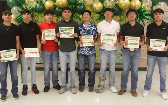 2023-2024 BOY’S BASKETBALLAWARDS - Kaleb Castillo, Defensive MVP; Gavin Gonzales, Academic All-District; Timothy Tovar, Academic All-District; JJ Jaramillo, MVP; Froylan Agundiz, Academic All-District; Kaylob Frietze, Newcomer of the Year; Alejandro Gonzales, Academic All-District; and Isaiah Tovar, Offensive MVP. (Submitted Photo)