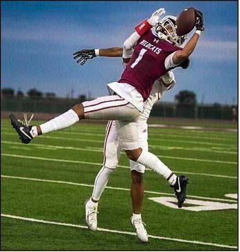 Littlefield’s Jayden Barrio makes a leaping grab for a big play, during the Wildcats’, 34-14, victory over Denver City in theie home-opener at Wildcat Stadium on Friday. (Photo Courtesy of Anastasio Ayala)