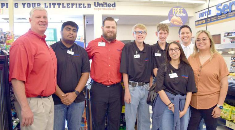 JD Pence, United store manager; Guillermo Quintana; Jonathon, Store Director; AidenScaff, Adam Scaff, Serena Charles, Abraham Montalvo, with A&amp;M Employment Services, and Jennifer Cordero, Job Trainer. (Photo by Ann Reagan)