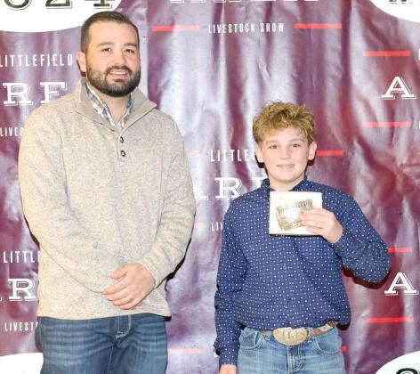 Junior Swine Showmanship Award - Keeton Ledbetter, Sudan FFA. With Judge Walker Hemphill. (Photo by MD Creations)