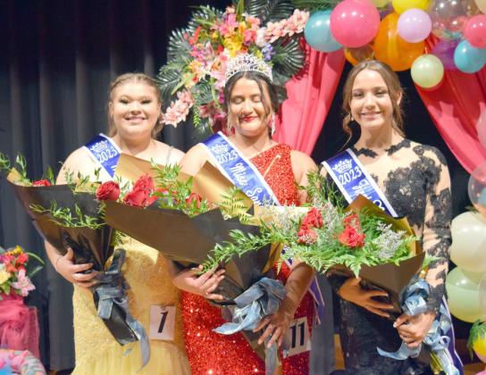 WINNERS -- Left to Right- Betsy Capen- Miss Congeniality,-Diana Arriola 2023 Sandhills Sweetheart, and Emma Acker -First Runner Up Sweetheart were crowned during the Sandhills Celebration Pageant on Thursday, August 3, 2023. at the Olton School Auditorium. (Submitted Photo)