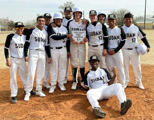 THE SUDAN HORNETS varsity baseball team won the 2023 Shorty Barlow Springlake-Earth Baseball Classic on Saturday. They defeated Muleshoe JV on Thursday, 20-8, to open tournament play. On Friday, the Hornets took down Roby, and on Saturday they defeated Crosbyton to win the Championship. (Shown): Caleb Groetken, Trent Wilson, Marcello King, Julian Salas, Jesus Salas, Sal Juarez, Jason Bohler, Max Lopez, Derek Rosa, Jon Conley and Matthew Lopez. (Submitted Photo)