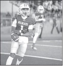 Littlefield’s Jayden Barrio gets fired up after an early touchdown catch in the Wildcats, 42-14, victory over the Panthers on Friday. (Photo by Anastasio Ayala)