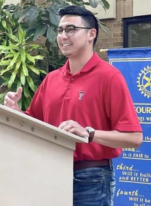 Texas Tech University junior, Marcus Hinojos, was one of two speakers at the Rotary Club of Littlefield’s Meeting on April 13th. Hinojos studies Political Science, Personal Finance and General Business at TTU. Hinojos is also a Rotary Scholarship Recipients. (Submitted Photo)