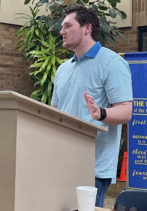 Angelo State University senior, Mason Bryant, was one of two speakers at the Rotary Club of Littlefield’s Meeting on April 13th. Bryant studies Homeland Security at ASU. Bryant is also a Rotary Scholarship Recipients. (Submitted Photo)