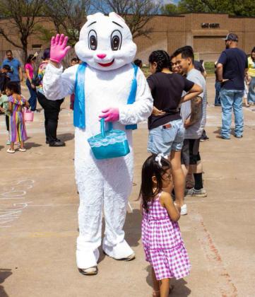 The Easter bunny greets attendees of Sunset Valley Rehabilitation and Healthcare Center's Easter event on April 3, 2026. (Photo by Madison Vidales)