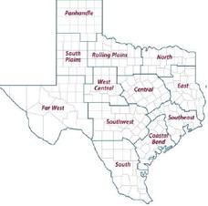 A map of the 12 Texas A&amp;amp;M AgriLife Extension Service districts.