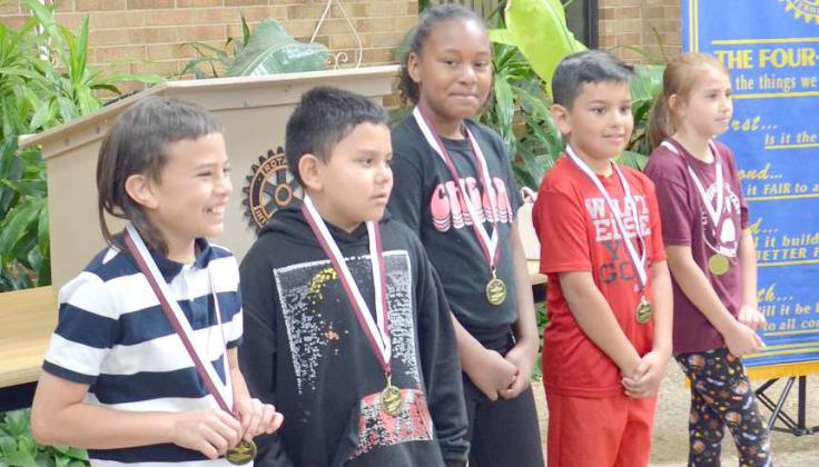 ROTARY READERS -- For the Fifth Six Weeks most improved in reading from Third Grade: Baylor Brake, Noah Aguilar, Promise Davis, Edwardo Nunez, and Serenity Delgado. (Photo by Grata Reber)