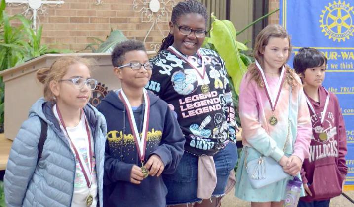 ROTARY WRITERS -- For the Fifth Six Weeks most improved in writing from Fourth Grade: Dakota Delgado, Tristan Williams, Olivia Miles, Melissa Lewis, and Demetrus Watts. (Photo by Grata Reber)