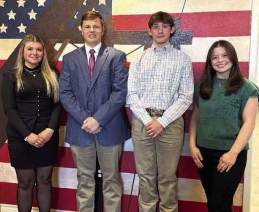 2026 LCEC Government-in-Action Youth Tour winners are Ty Carr – Littlefield HS and Analeeze De La Rosa – Sudan HS. Alternates: Alexandria Dalton – Littlefield HS &amp;amp; Reese Moore – DRE Resources Homeschool Academy. (Shown L-R): Dalton, Moore, Carr and Da La Rosa. (Submitted Photo)