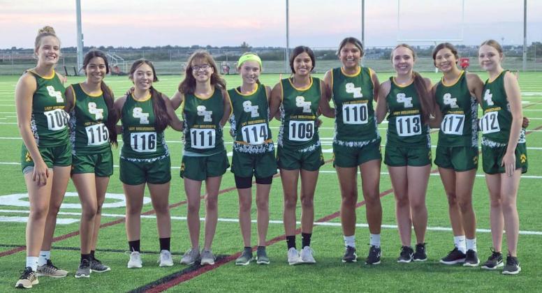 FIRST MEET OF THE SEASON – The Lady Wolverines finished second overall as a team at the Twilight Run at West Texas A&amp;amp;M University. (Shown L-R): Sayler Beerwinkle, Aryca Ibarra, Marisela Rodriguez, Reagan Ethridge, Taytum Goodman, DD Delgado, Mahalia Delgado, Sydney Furr, Emma Samaron and Rylie Furr. (Submitted Photo)