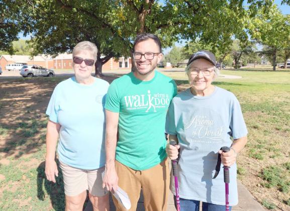 The Saturday, September 7th Walk with the Doc included Joyce Stewart, Dr. Rolando Rodriguez and Margaret Gunn. Dr. Rodriguez invites all residents to join them in establishing the program for Littlefield and Lamb County residents. The next Walk with a Doc will be on Saturday, October 5th. (Photo by Ann Reagan)