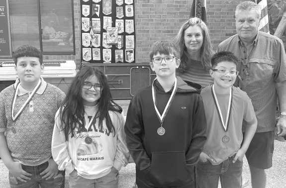 Fifth Grade Rotary Reasoners, first six weeks: Javien Scott, Karleigh Mitchell, Clinton Funkhouser and Andres Garcia. Also pictured is John Roley, Rotary Club of Littlefield Director and Bree Clark, Club President. (Submitted Photo)