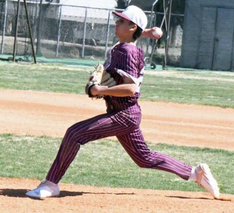 Littlefield’s Gabe Mata came in to close out the contest on Saturday against Friona, pitching two innings, giving up four hits and one run, while earning one strikeout. (Staff Photo by Derek Lopez)