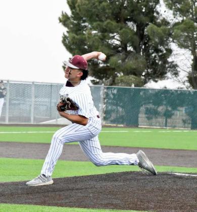 BRINGING THE HEAT - Littlefield sophomore pitcher, Ian Mendez, fires a pitch to the plate, during the top of the third inning of their, 3-0, loss to the Bushland Falcons on Tuesday at Wildcat Field. (Staff Photo by Derek Lopez)