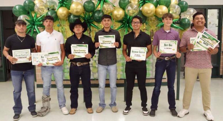 2023-2024 BOY’S TRACK AWARDS - Kaleb Castillo; Kaylob Frietze, Co-Newcomer of the Year; Bryan Longoria, Co-Newcomer of the Year; JJ Jaramillo, Sprinter of the Year; Nehemiah Castillo, Regional Qualifier; Riley Ball, Regional Qualifier; Xavyer Mosqueda, Boy’s Track and Field MVP. (Submitted Photo)