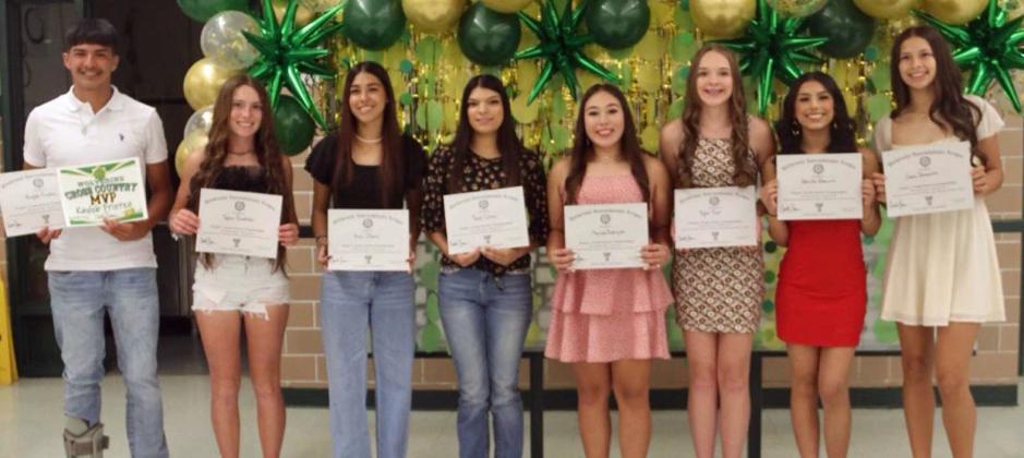 2023-2024 SPRINGLAKE-EARTH CROSS COUNTRY AWARDS - Regional Qualifier, Boy’s XC MVP, Kaylob Frietze; State Champion, Taytum Goodman; State Qualifier, Aryca Ibarra; State Qualifier, Yareli Cortez; State Qualifier, Marisela Rodriguez; State Qualifier, Rylie Furr; State Qualifier, Aabriella Villanueva and State Qualifier, Emma Samaron. (Submitted Photo)