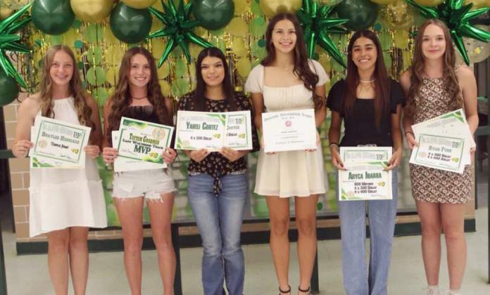 2023-2024 GIRL’S TRACK AWARDS - Braylee Herriage, Area Qualifier; Taytum Goodman, Girl’s Track and Field MVP; Yareli Cortez, Regional Qualifier; Emma Samaron, State Qualifier; Aryca Ibarra, Regional Qualifier; Ryley Furr, Regional Qualifier. (Submitted Photo)