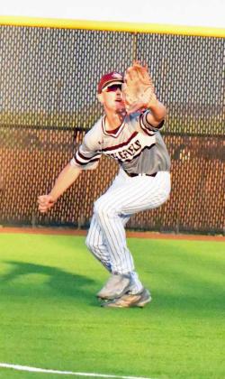 Littlefield’sBradyn Redman catches a fly ball in left field, during the bottom of the third inning to retire the side, as the Wildcats fell to Lamesa on Tuesday, 5-4. (Staff Photo by Derek Lopez)