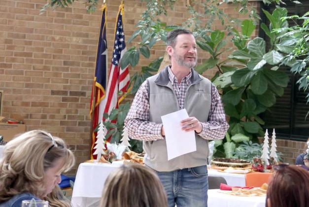 Mike McNutt the Lamb Healthcare Center Hospital Administrator addressed ataff and guests at the holiday Staff Recognition Luncheon catered by Rejinos of Olton, Texas on Friday, December 20, 2024. (Photo by Ann Reagan)