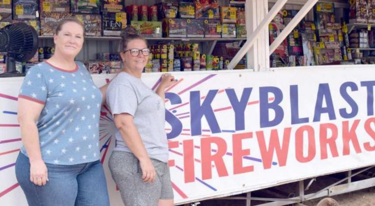SKYBLAST FIREWORKS -- Valarie Hood and Ashleigh Logan, operator is located about one mile out on HWY 54 West. (Photo by Ann Reagan)