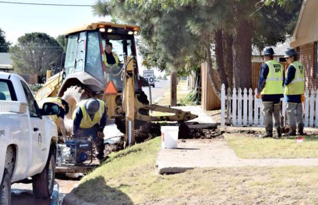 MAIN WATER BREAK -- The Littlefield Water Department was busy working to repair a water main break at West 12th St. and South Sunset Thursday morning, Sept. 23rd. The repair was finished by the end of the day. (Photo by Ann Reagan)