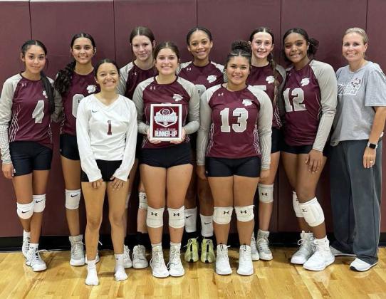 The Littlefield Lady Cats’ JV1 volleyball team finished the weekend as the Runner-ups at the Littlefield Tournament last Saturday. (Top L-R)): Anaei Ojeda, Sophia Mata, Brooklynne Story, Zalise Davis, Piper Car, Nia Cleveland and Coach Suzanne Perry. (Bottom L-R): Faith Balderas, Addy Rodriguez and Amaya McCanick. (Submitted Photo)