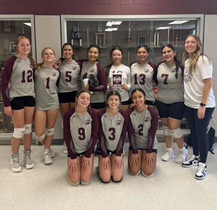 The Littlefield Lady Cats’ JV2 volleyball team won the consolation bracket championship at the Littlefield Tournament last Saturday. (Shown): Mikaya Sneathen, Meghan Seymore, Avelynn Garcia, Arian MacDonald, Nayeli Mata, Evelynn Castillo, Jaidyn Saenz, Serenity Balderas, Rylee Miller and Janella Rodriguez. (Submmitted Photo)