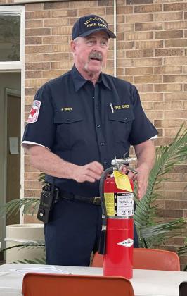 FIRE CHIEF JAMIE GREY gave the program for the Littleifeld Rotary Club on Thursday, March 9th. He discussed his career and general fire extinguisher use. Keep one around! Home, Car, &amp; Office. Chief Gray has been a Fireman 42 years. 10 years as a volunteer, 32 years as a commissioned firefighter in the state of Texas, &amp; 22 years as Fire Chief in Littlefield. (Submitted Photo)
