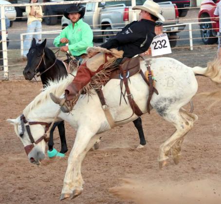 The first event of the competition was Ranch Bronc Riding at the 2025 WRCA Rodeo held in Earth, Texas on Friday, September 19, 2025. (Photo by Ann Reagan)