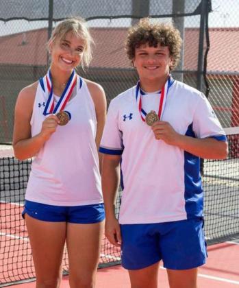 Olton’s mixed doubles tennis team of Adrienne Struve and Avery Garcia brought home the district championship for the mixed doubles division at theDistrict Tournament on Monday, punching their ticket to Regionals. (Submitted Photo)