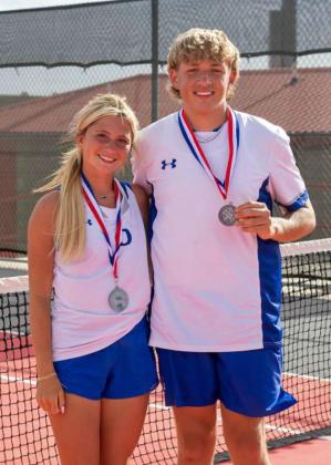Olton’s mixed doubles tennis team of Harlow Gorman and Landon Lassiter got second place at the District Tournament on Monday, punching their ticket to Regionals. (Submitted Photo)