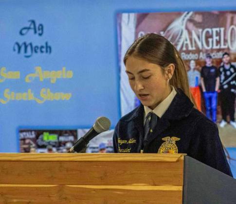 FFA President Teagan Miller addresses attendees at the annual FFA banquet on May 12, 2025. (Staff Photo by Madison Vidales)