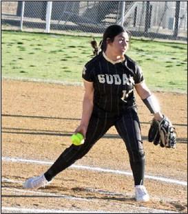 Blessy Montes deliveres a pitch, during the Nettes’, 11-9, victory over Ralls in their district-opener on Tuesday in Sudan. (Staff Photo by Derek Lopez)