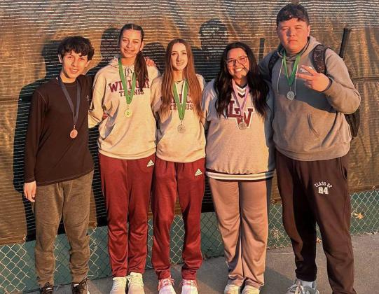 The Littlefield varsity tennis team competed in Levelland on Thursday, February 29th, where they brought home five medals. Shown L-R): Caleb Caudillo, Julie Bownds, Chloe Sawyer, Kaylee Soria and Jayce Longoria. (Submitted Photo)
