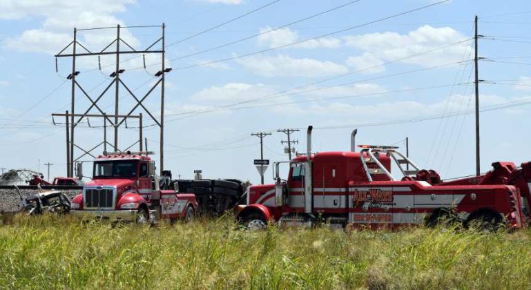 -Always Towing of Littlefield was called upon to help with the clean up following a fatal truck and train collision at the railroad crossing at County Road 125 and Hwy 84 on Monday, July 31,2023 at approximately 10:45 am. (Photo by Ann Reagan)