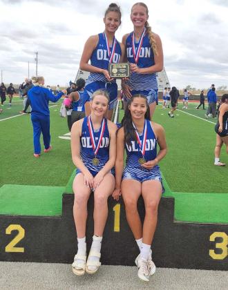 The quartet of Mariana Gallegos, Amie Beelitz, Taryn Smith and Barbara Gallegos took first place in both the 4x100-meter relay and the 4x200-meter relay, qualifying for the Area Meet. (Submitted Photo)